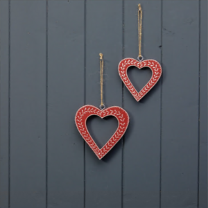 Hanging Red Heart with White Kerry Work