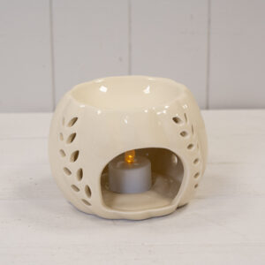 Beige Ceramic Wax Burner with Leaf Detail