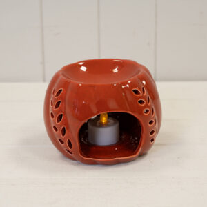 Burnt Orange Ceramic Wax Burner with Leaf Detail