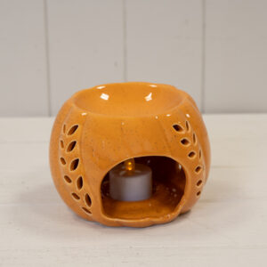 Orange Ceramic Wax Burner with Leaf Detail