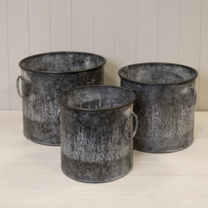 Set of Three Meadow Round Zinc Planters