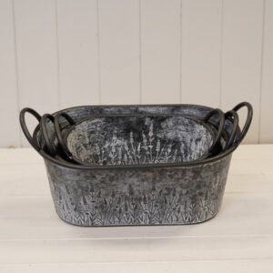 Set of Three Meadow Zinc Oval Planters