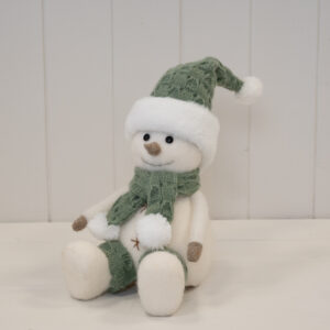 Felt Sage and White Sitting Snowman
