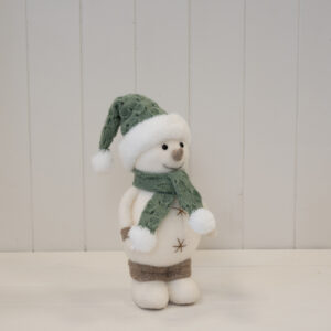 Felt Sage and White Standing Snowman