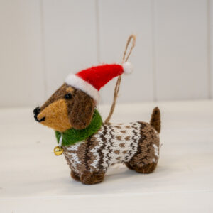 Felt Hanging Sausage Dog in Sweater with Santa Hat