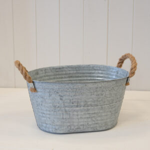 Aged Zinc Trough with Rope Handles and Draiange Hole