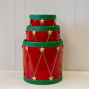Set of 3 Christmas Planters Red with Green and Gold Detail